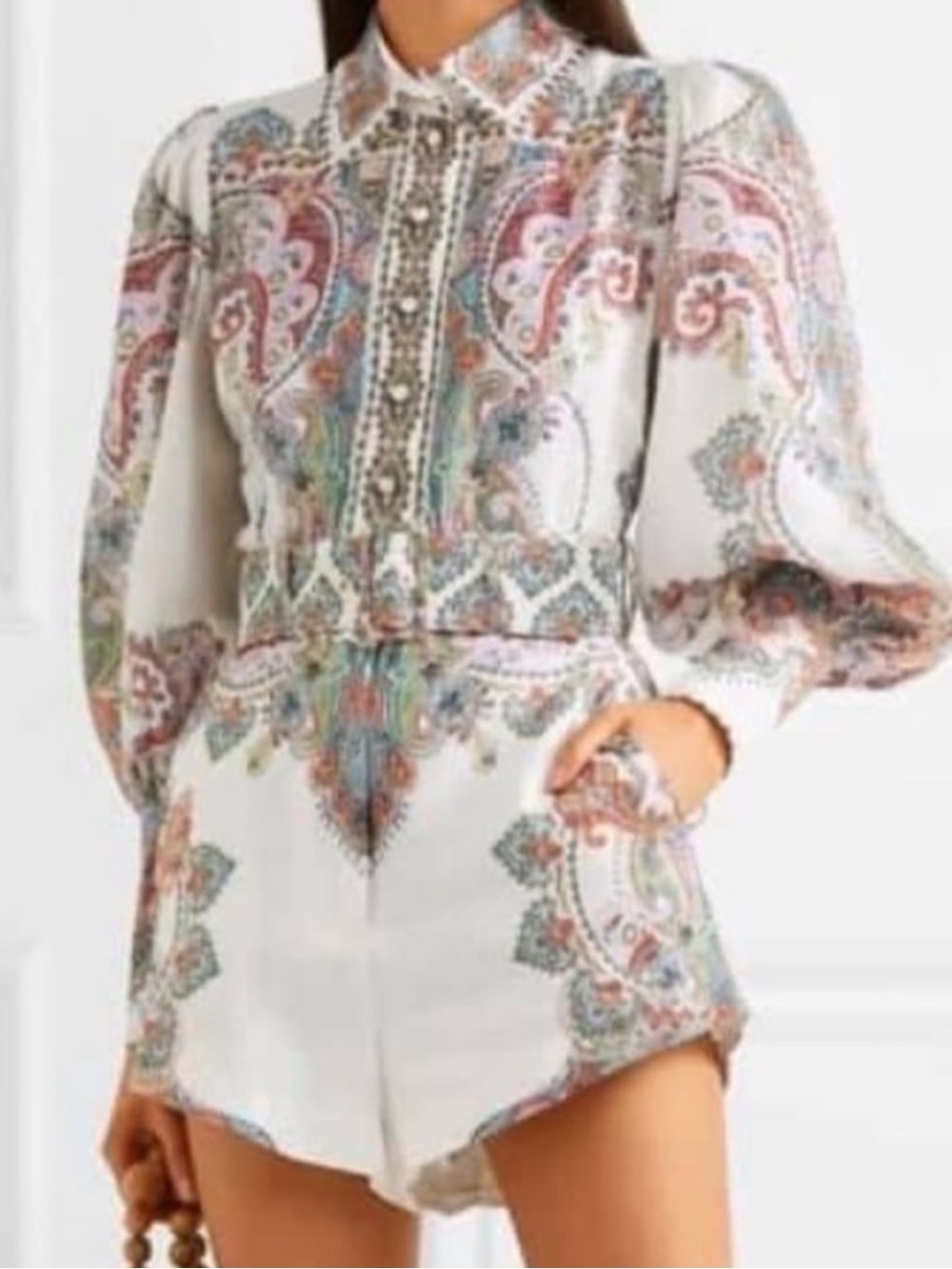 Zimmermann White Paisley-Print Shorts Size 1 EUC with Belt and Pockets